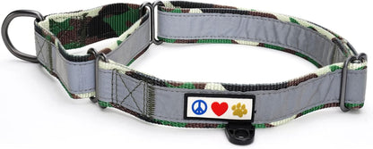 Camouflage Green Reflective Martingale Dog Collar, Medium