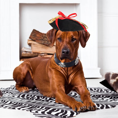 2 Pieces Pet Pirate Hat with Skull Studded Pet Leather Collar Pirate Cosplay Costume Accessories Photo Props for Cat Dog Puppy Halloween Dressing up (B)